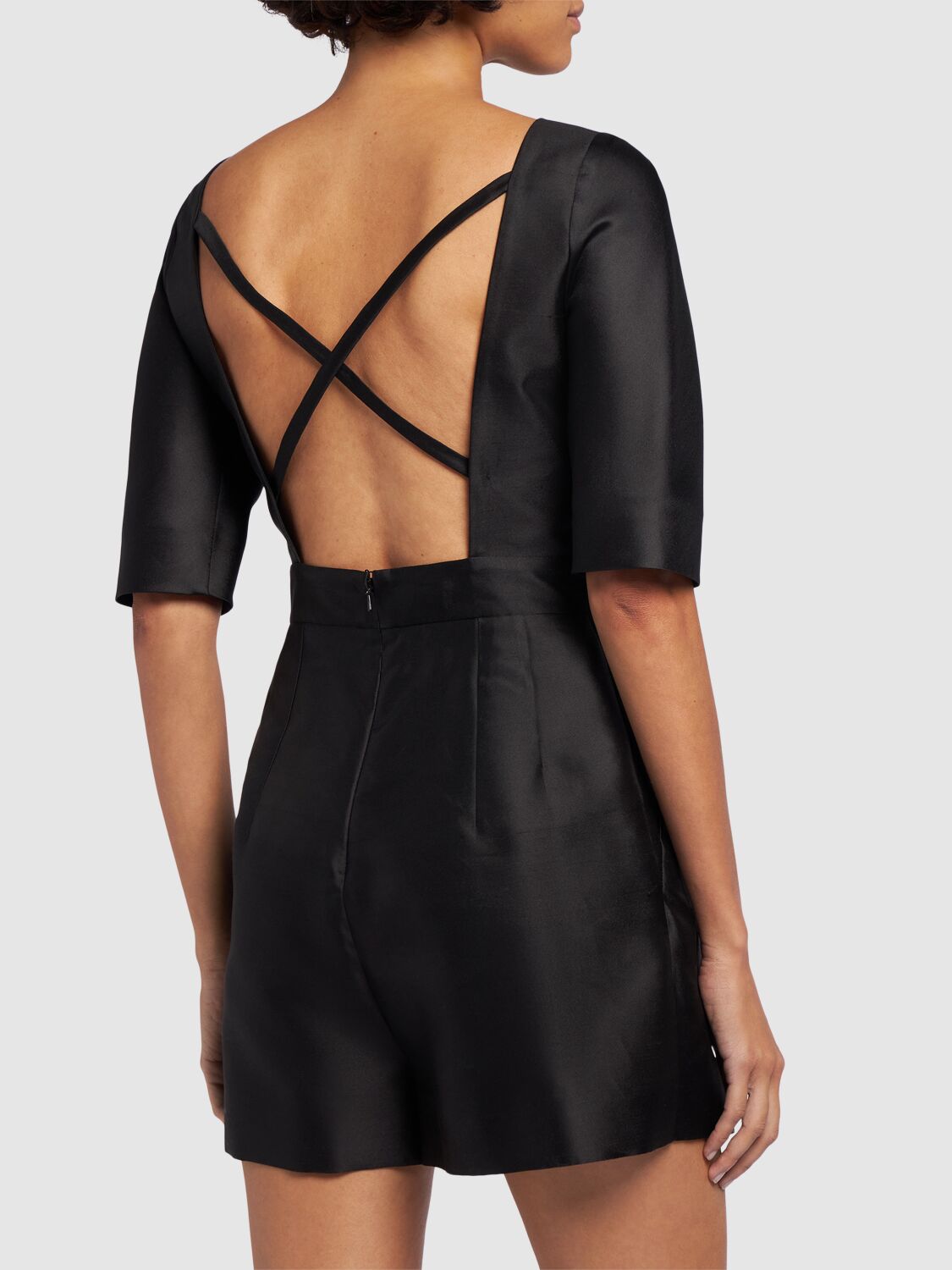 Shop Max Mara Sandalo Silk & Cotton Short Jumpsuit In Black