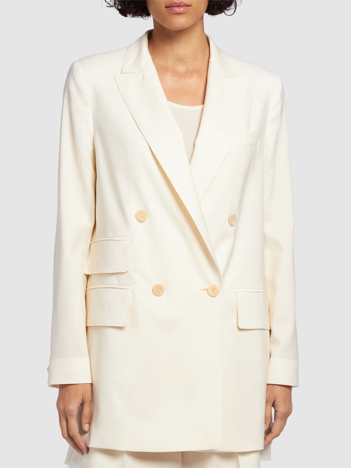 Shop Max Mara Elegia Wool Double Breast Blazer In White