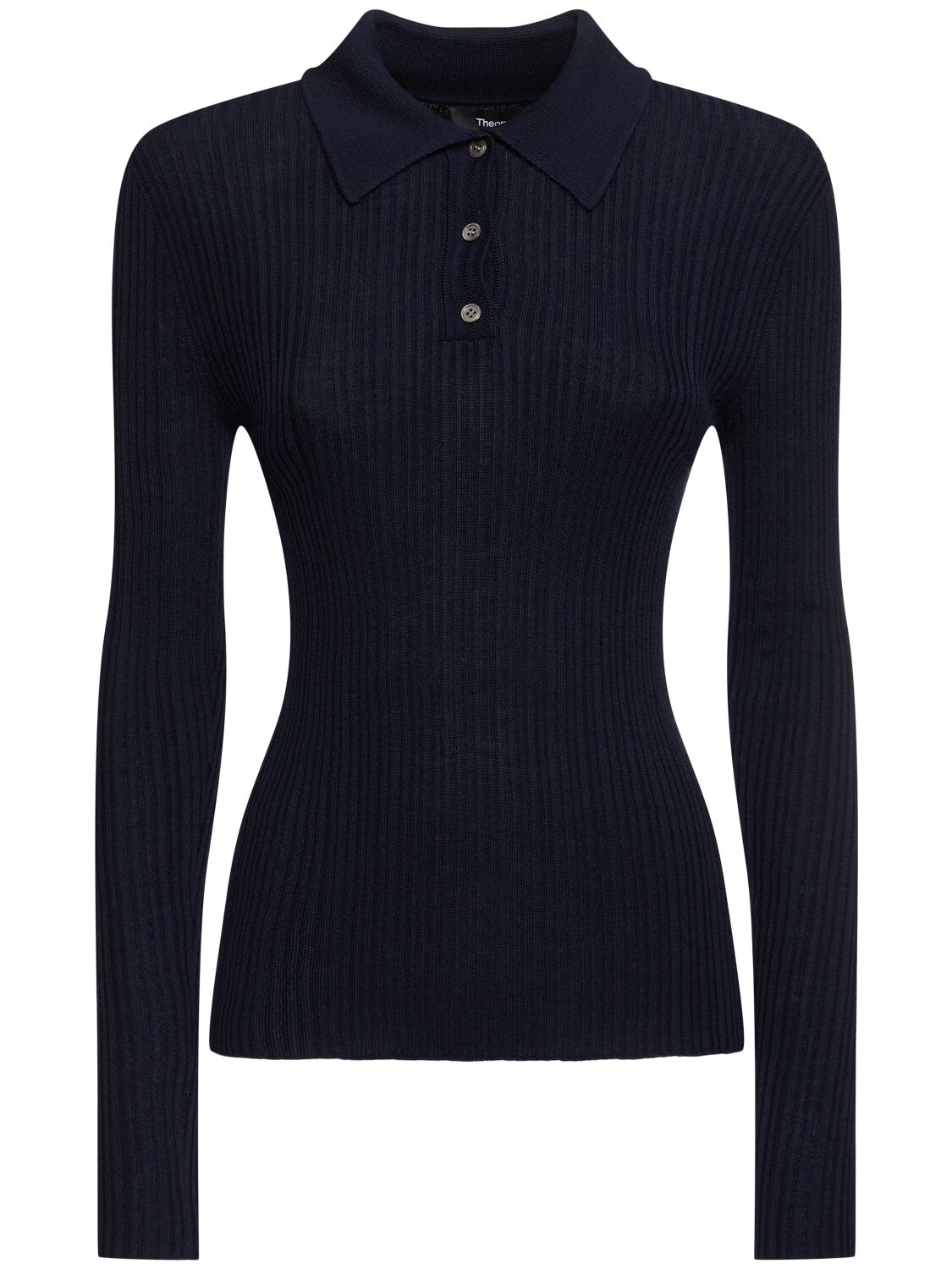 Theory Ribbed Viscose Blend Polo Top In Blue