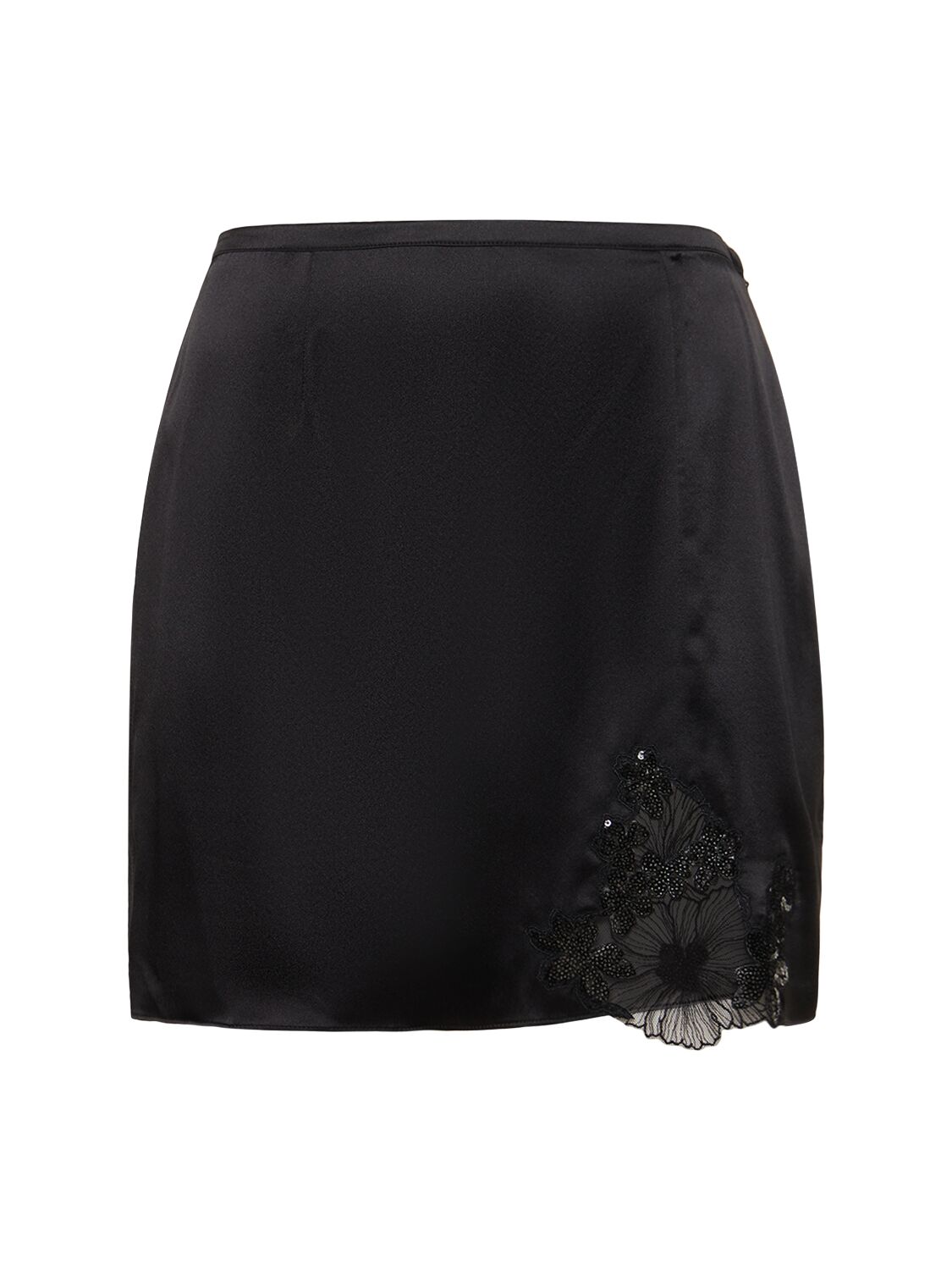 Fleur Du Mal Embroidered Appliqué Short Silk Skirt In Black