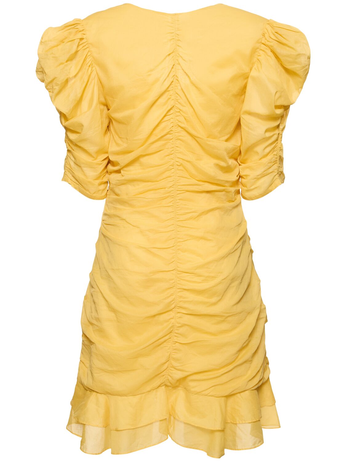 Shop Marant Etoile Sireny Gathered Cotton Mini Dress In Yellow