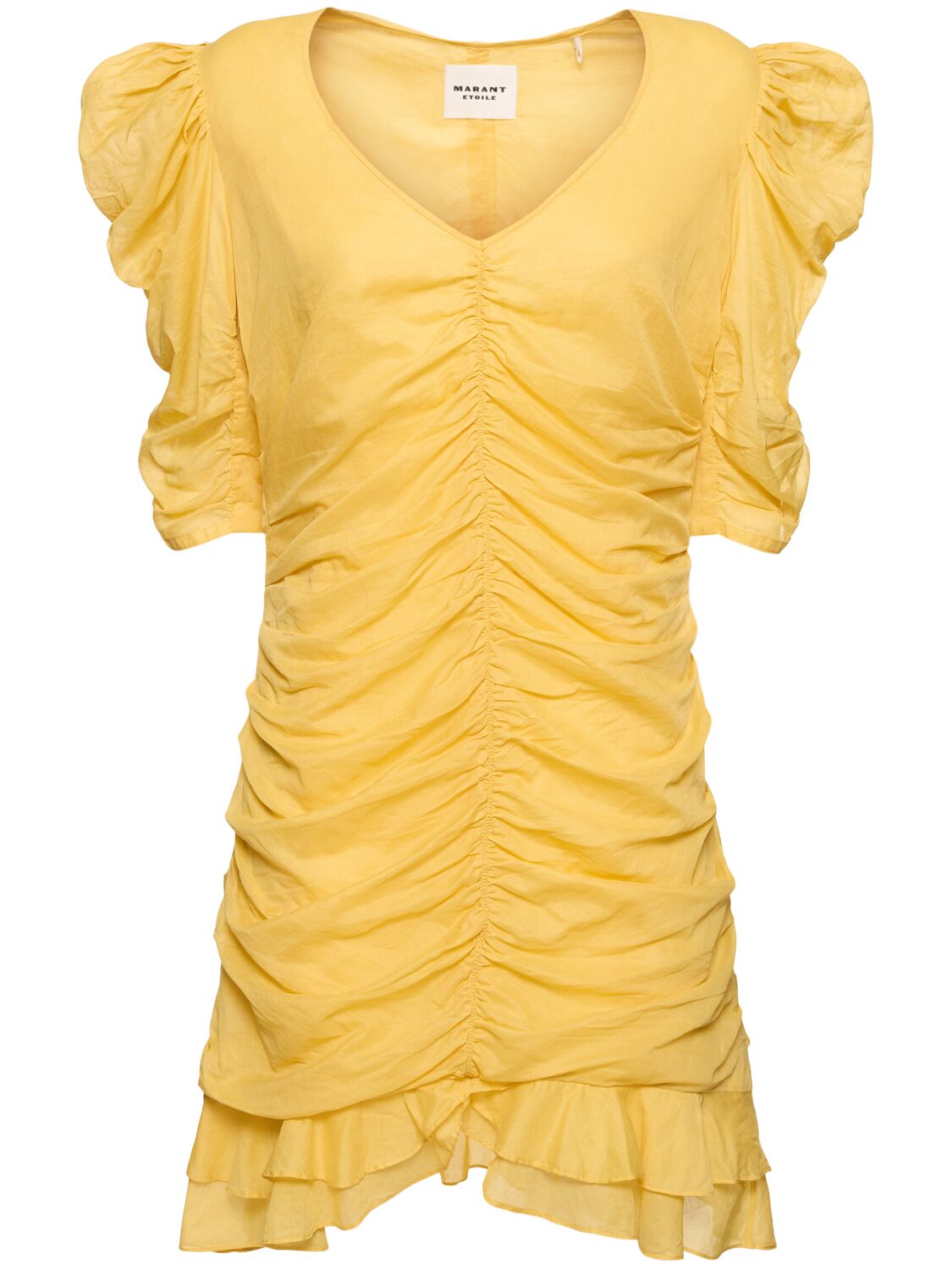 Marant Etoile Sireny Gathered Cotton Mini Dress In Yellow