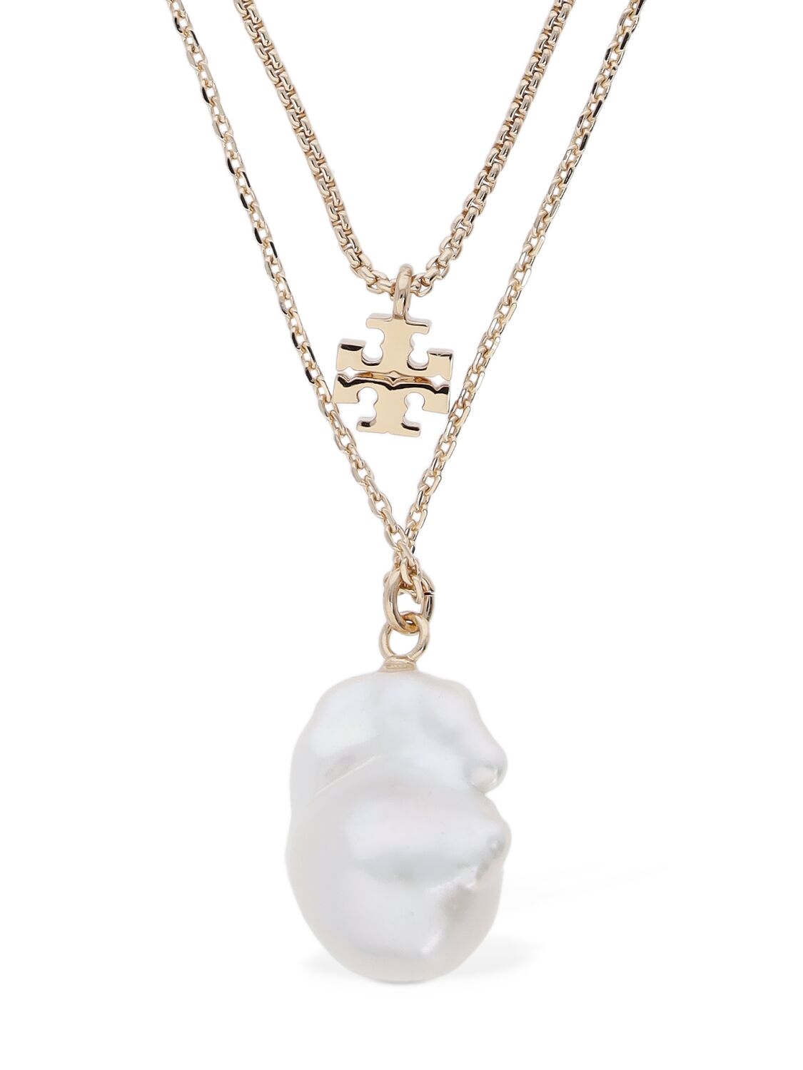 Tory Burch Kira Delicate Pearl Layered Necklace In Gold,white