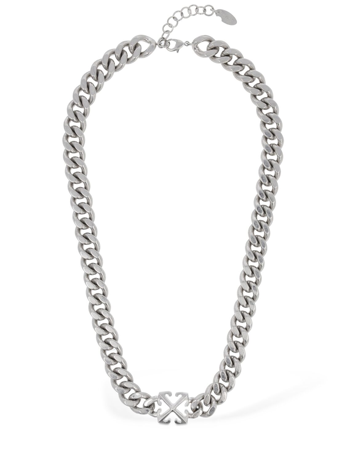 Off-white Arrow Chain Brass Necklace In Silver