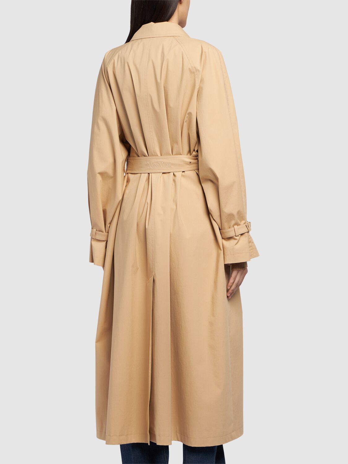 Shop Max Mara Memo Cotton Gabardine Long Trench Coat In Dark Beige