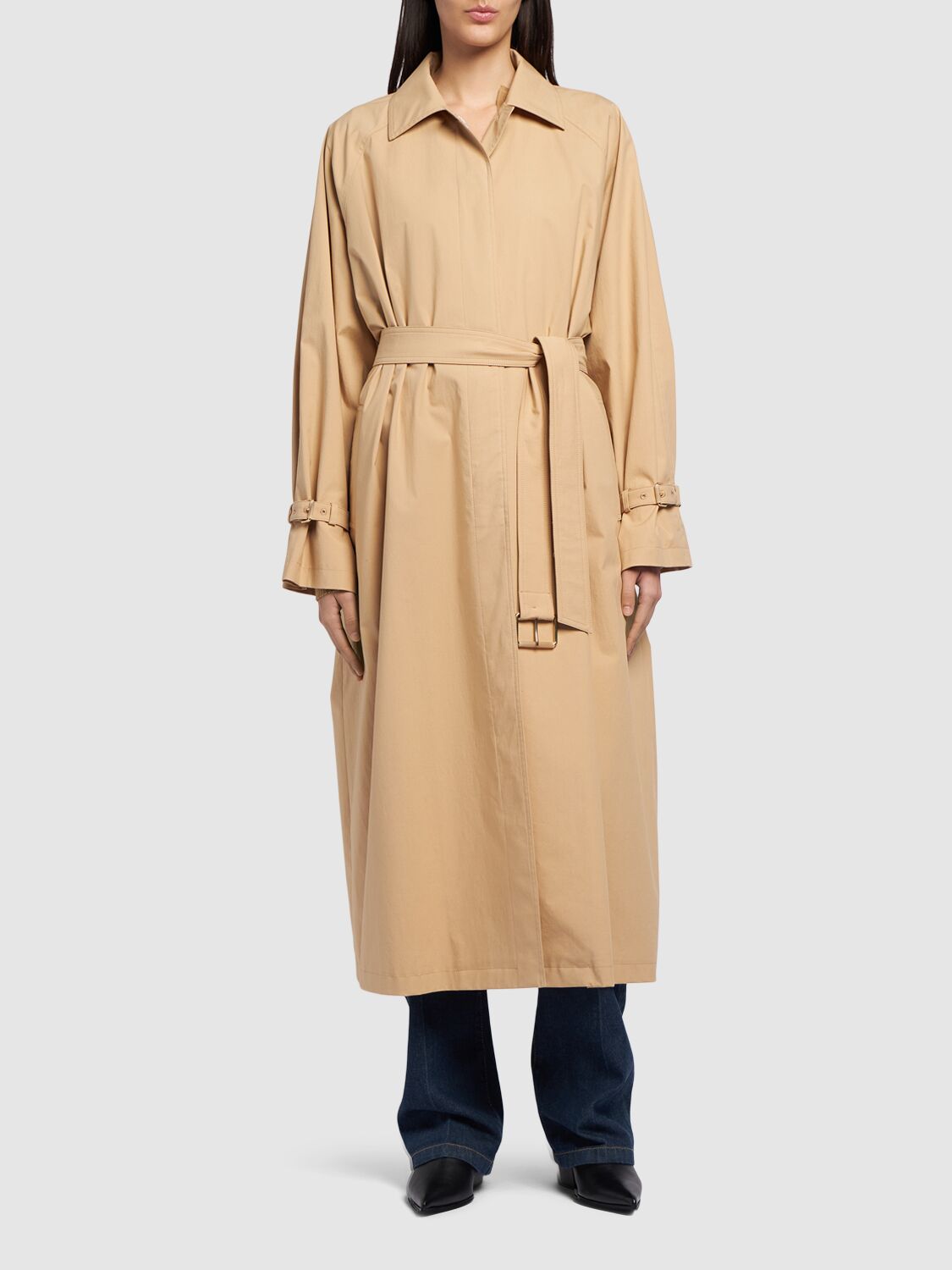 Shop Max Mara Memo Cotton Gabardine Long Trench Coat In Dark Beige