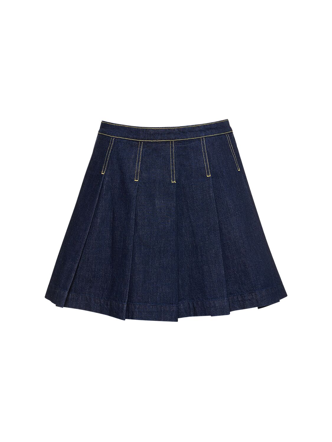 Pleated Cotton Denim Mini Skirt