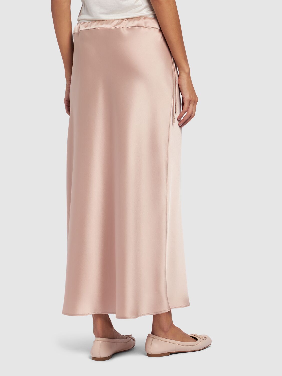 Shop Max Mara Editore Satin Elastic Midi Skirt In Pink