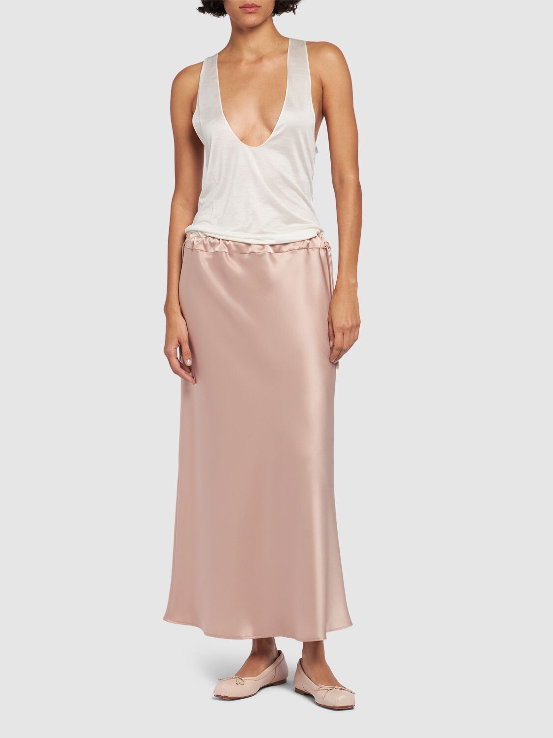 Shop Max Mara Editore Satin Elastic Midi Skirt In Pink