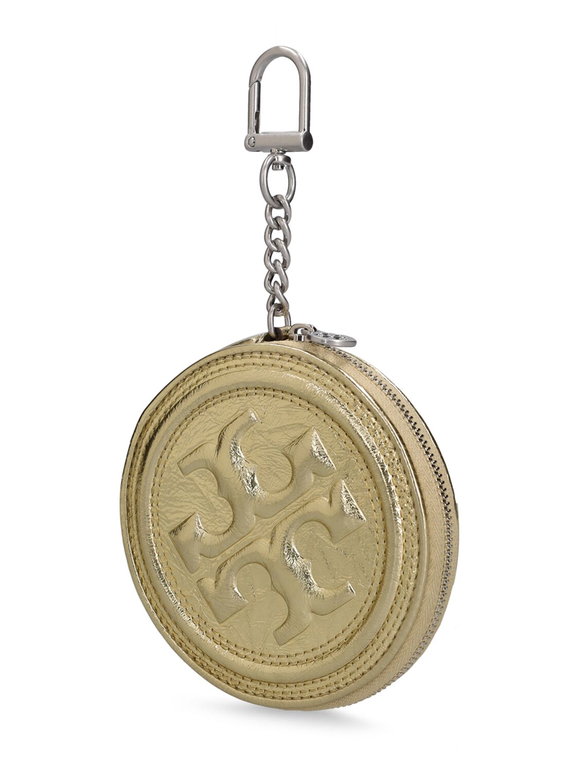 Shop Tory Burch Fleming Soft Metallic Coin Pouch In Gold