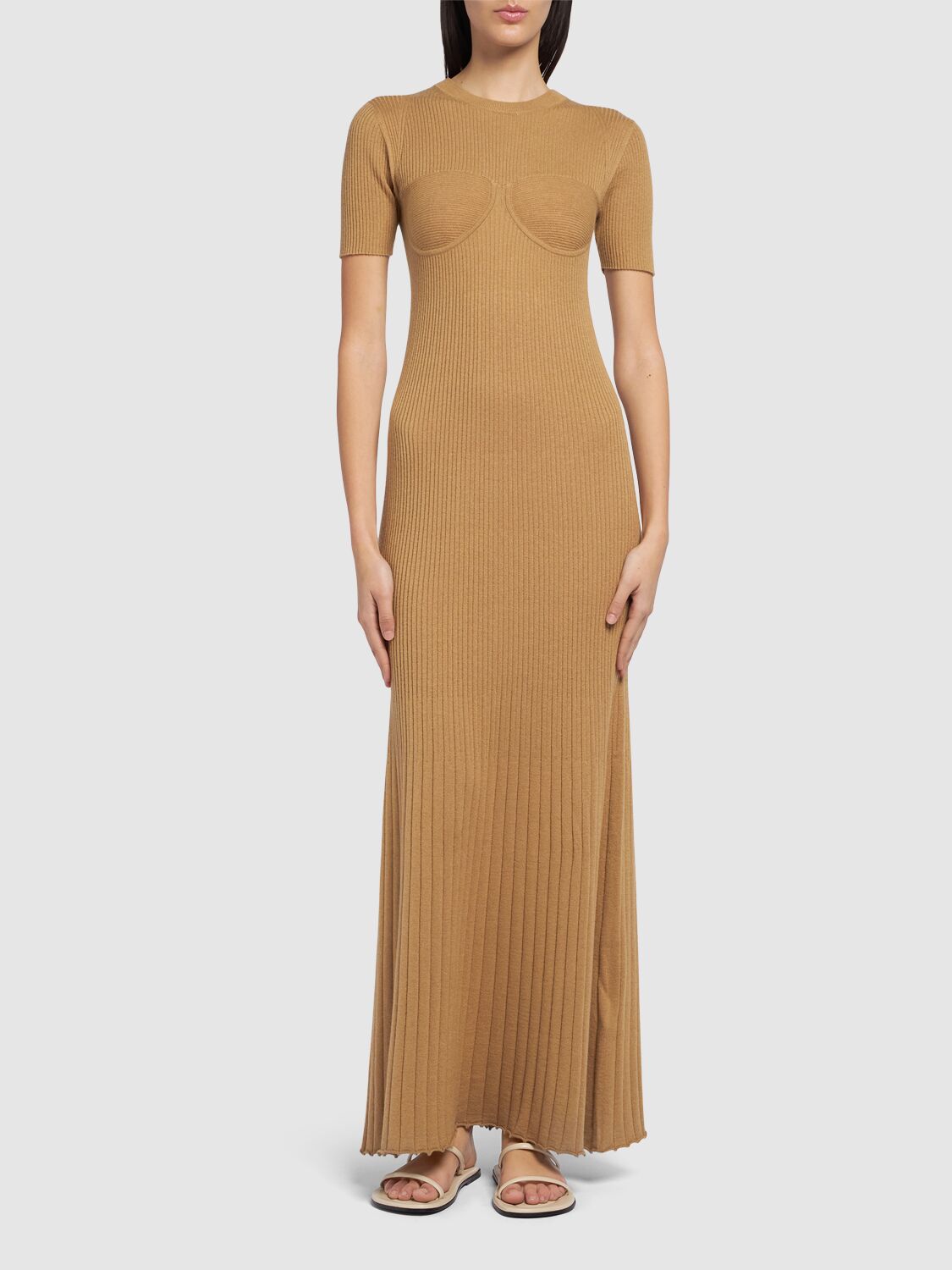 Shop Max Mara Europa Wool & Silk Knit Maxi Dress In Camel