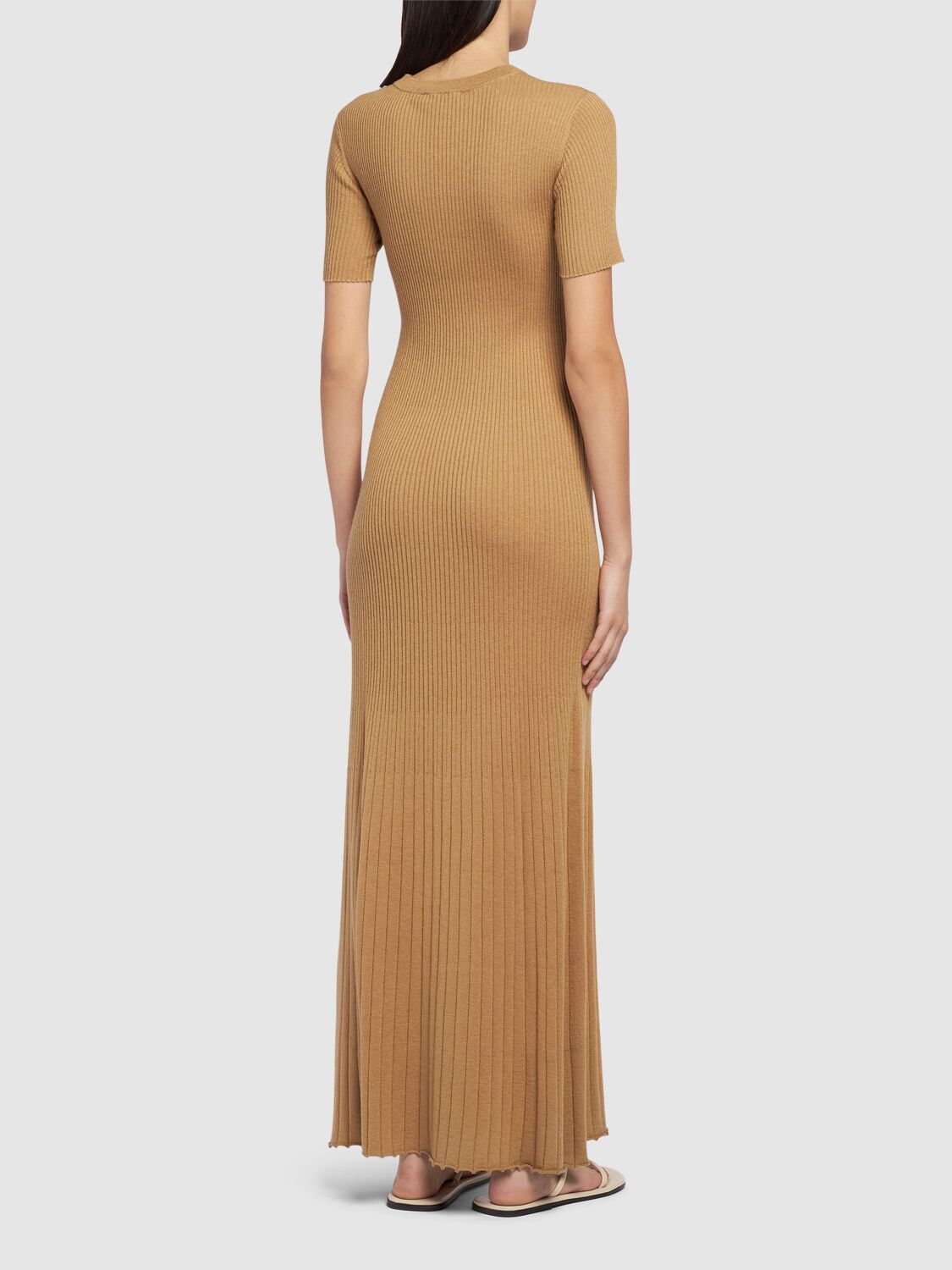 Shop Max Mara Europa Wool & Silk Knit Maxi Dress In Camel