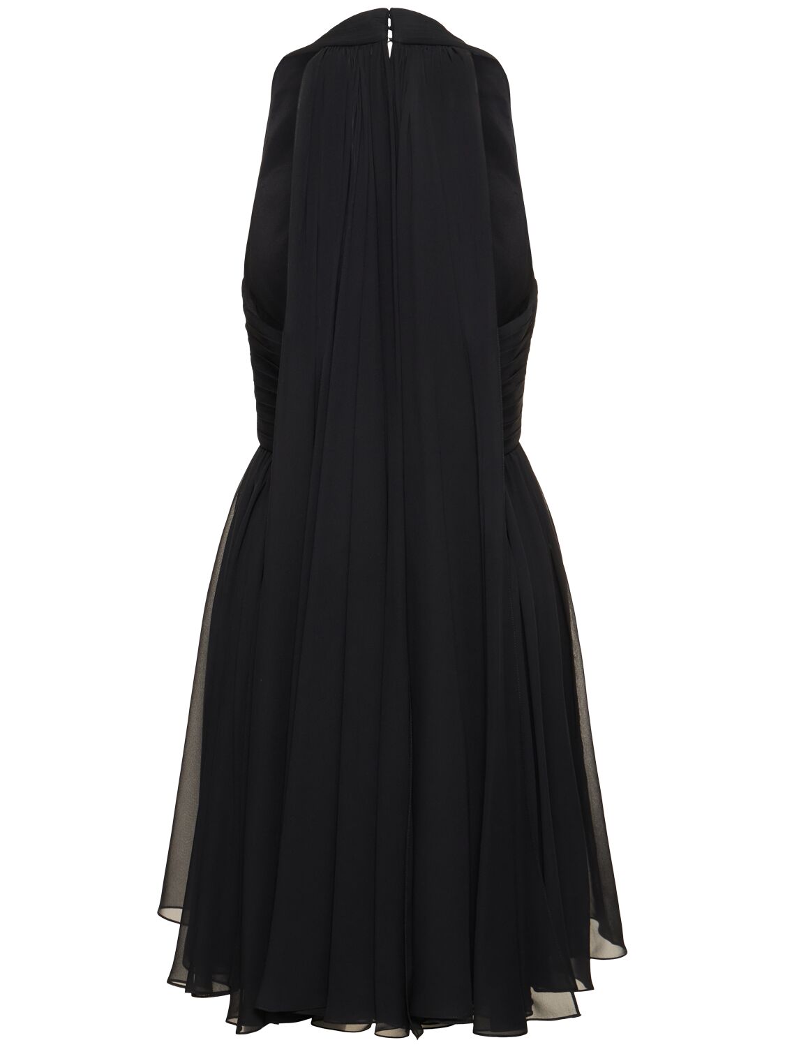 Shop Elie Saab Pleated Silk Mini Dress In Black