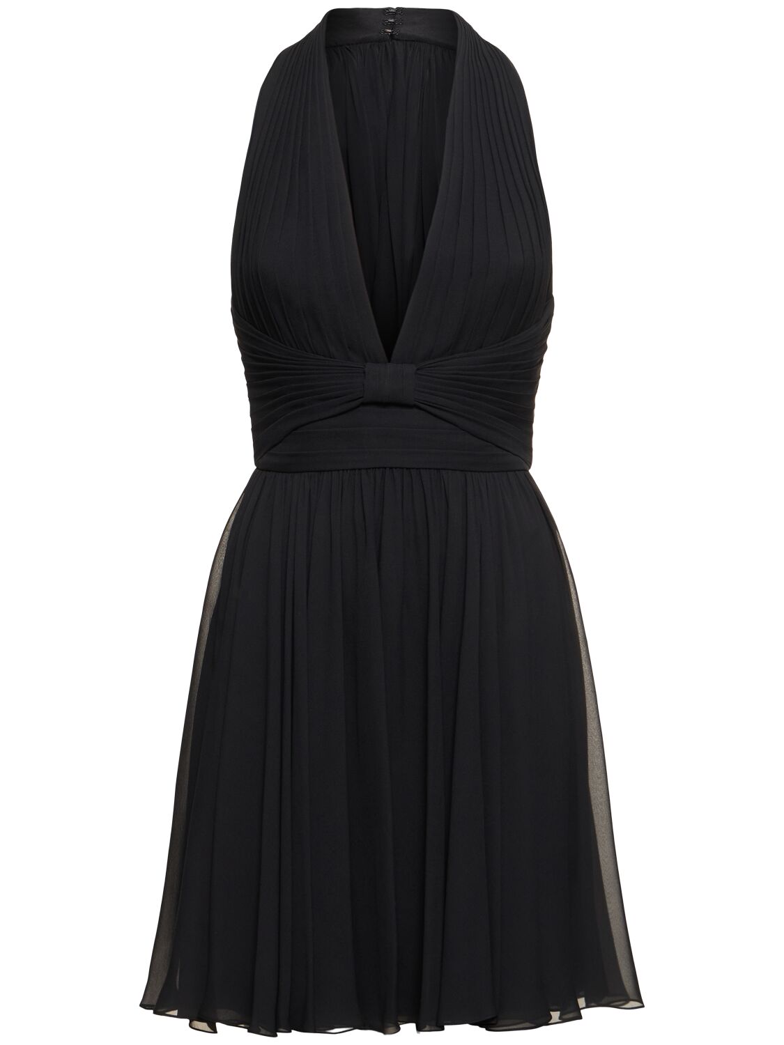 Elie Saab Pleated Silk Mini Dress In Black
