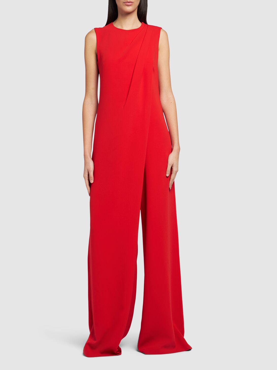 Shop Max Mara Sondrio Belted Cady Long Jumpsuit In Red