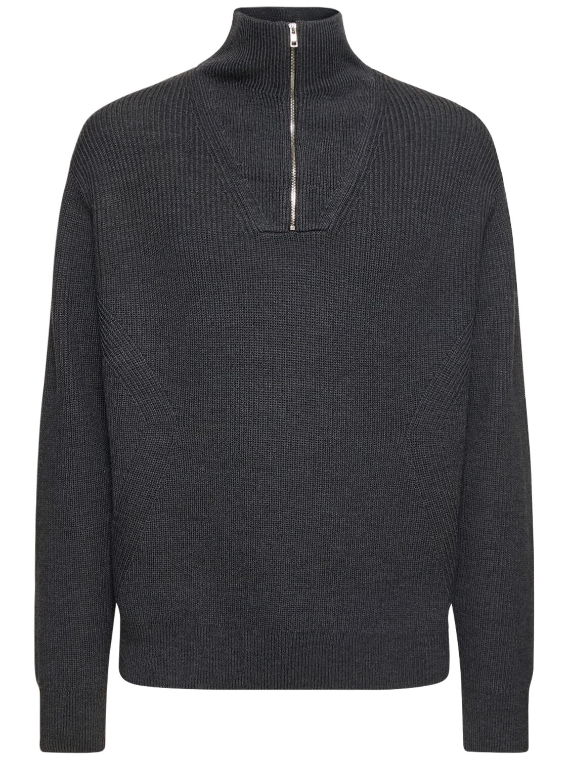 Theory Half-zip Wool Blend Knit Sweater In Grey