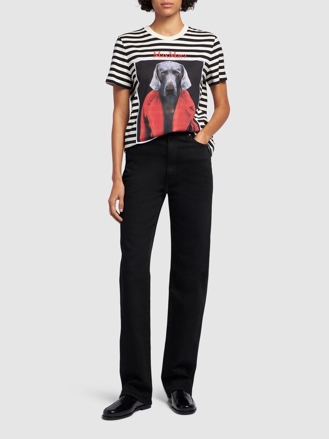 Shop Max Mara Rosso Printed Striped Jersey T-shirt In Multicolor