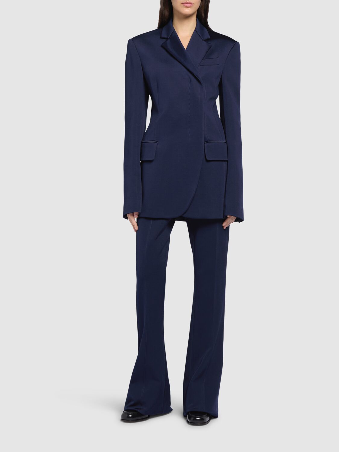 Shop Sportmax Cricket Jersey Flared Pants In Navy