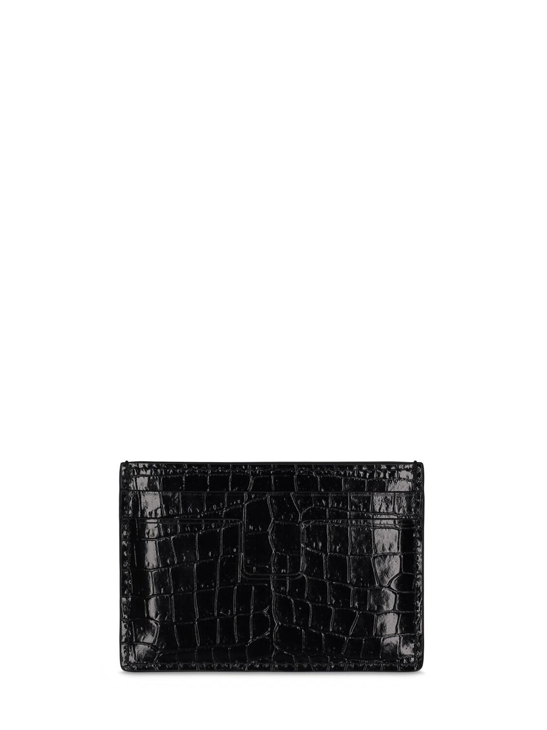 Shop Tom Ford T Line Croc Embossed Leather Card Holder In Black