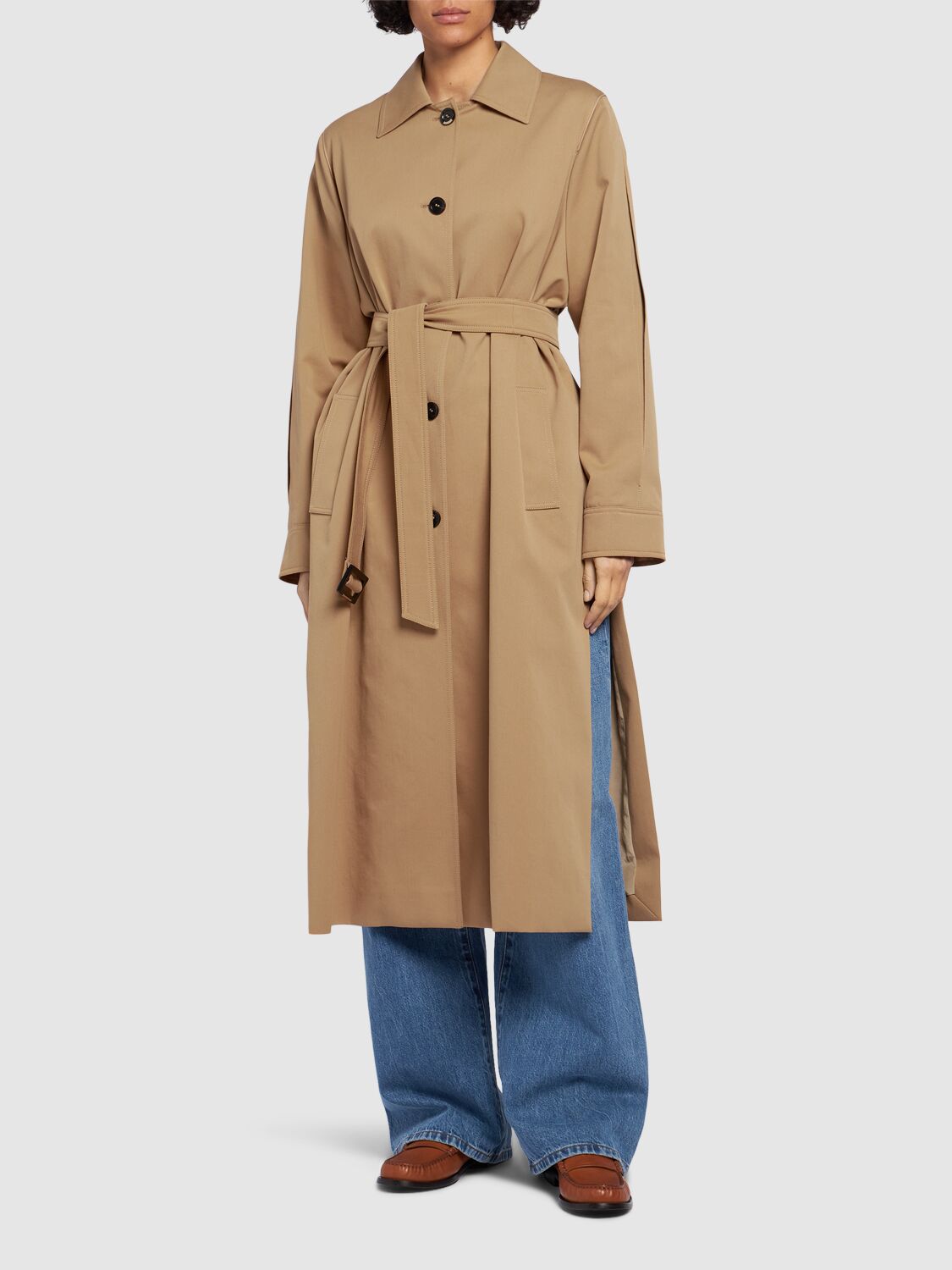 Shop Max Mara Rieti Cotton Gabardine Long Trench Coat In Camel