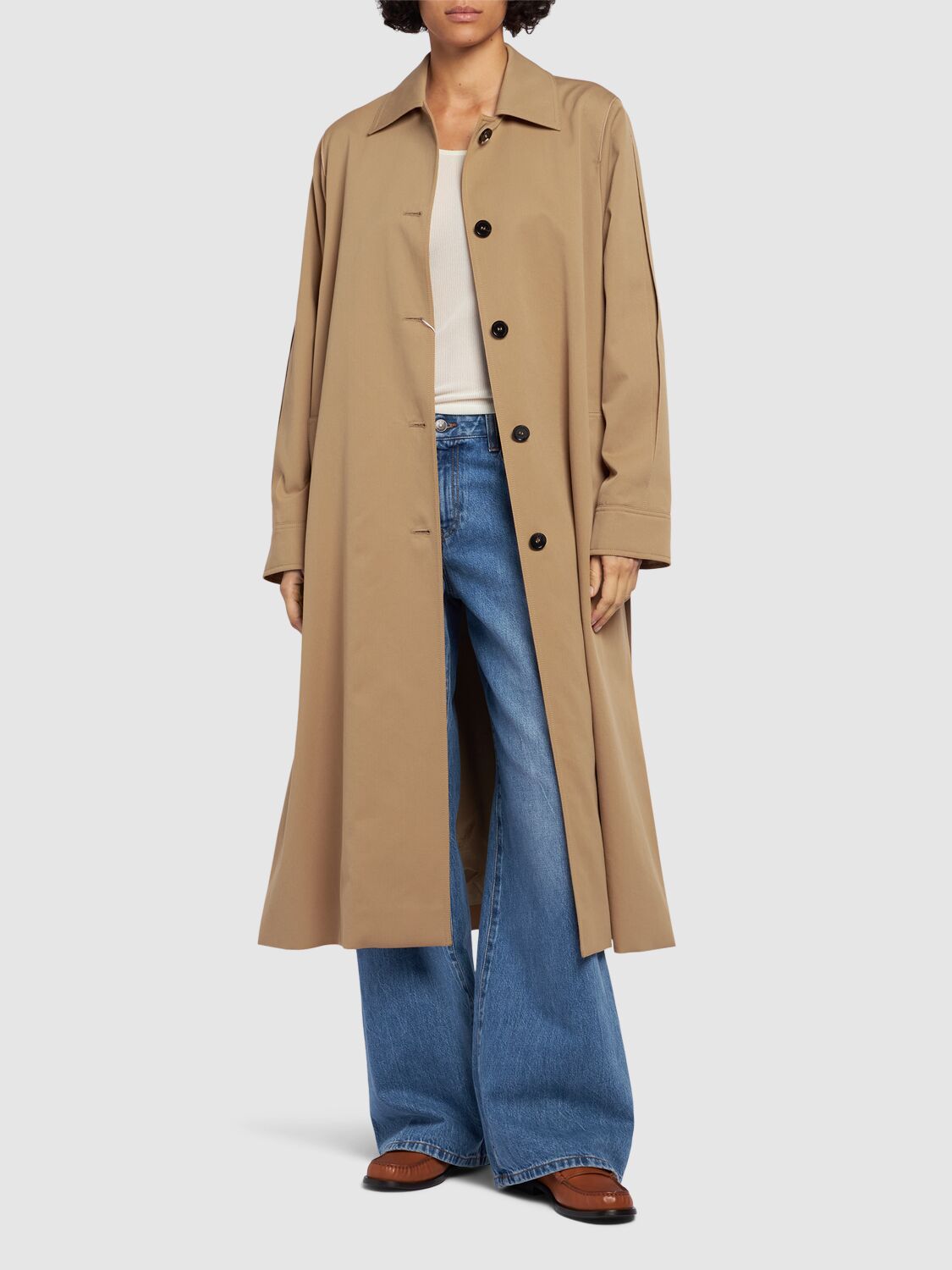 Shop Max Mara Rieti Cotton Gabardine Long Trench Coat In Camel