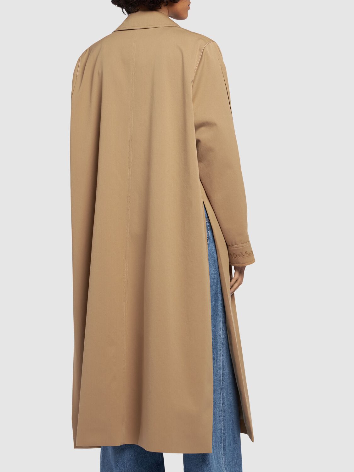 Shop Max Mara Rieti Cotton Gabardine Long Trench Coat In Camel