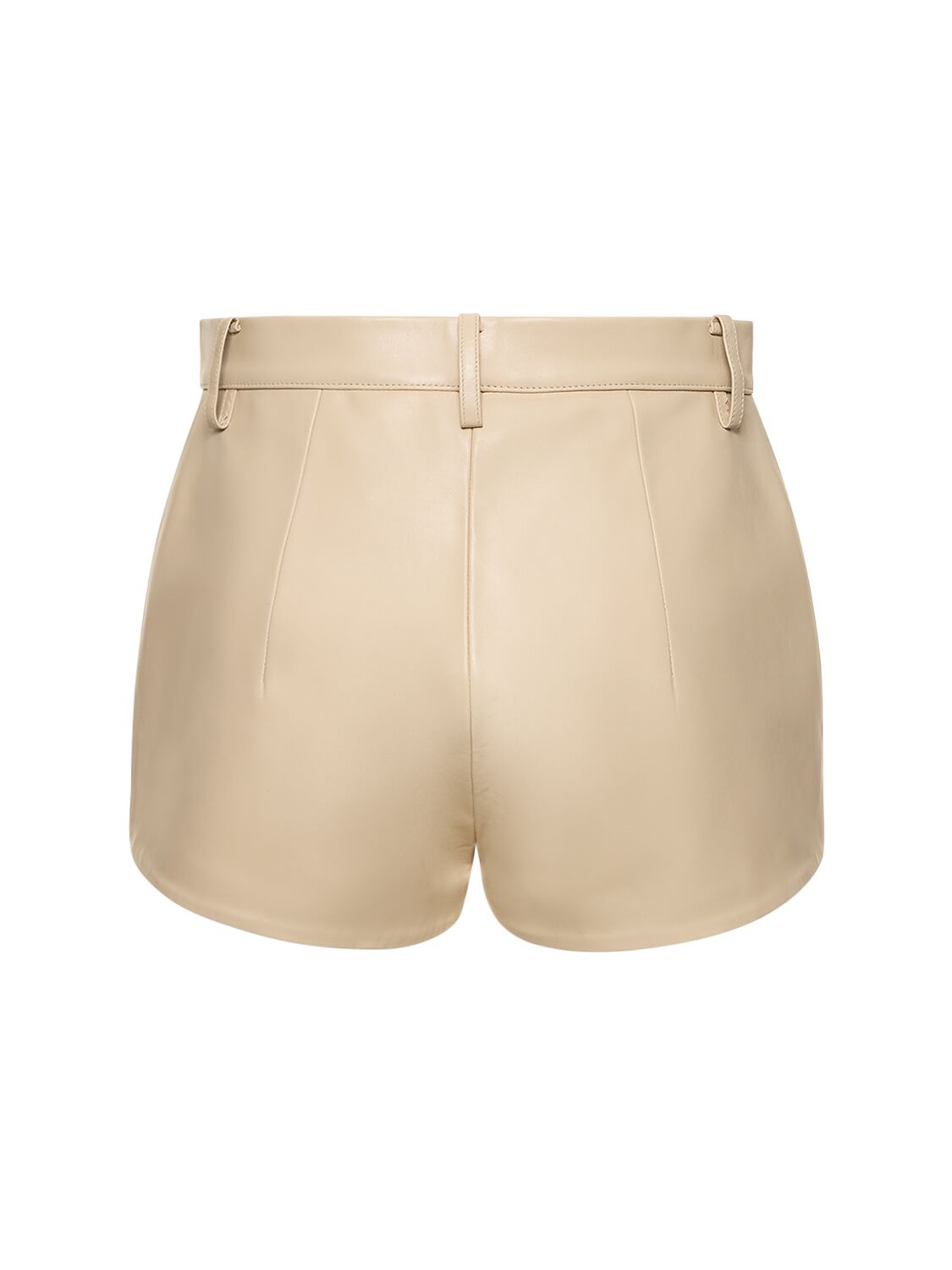 Shop Magda Butrym Leather High Rise Shorts In Beige