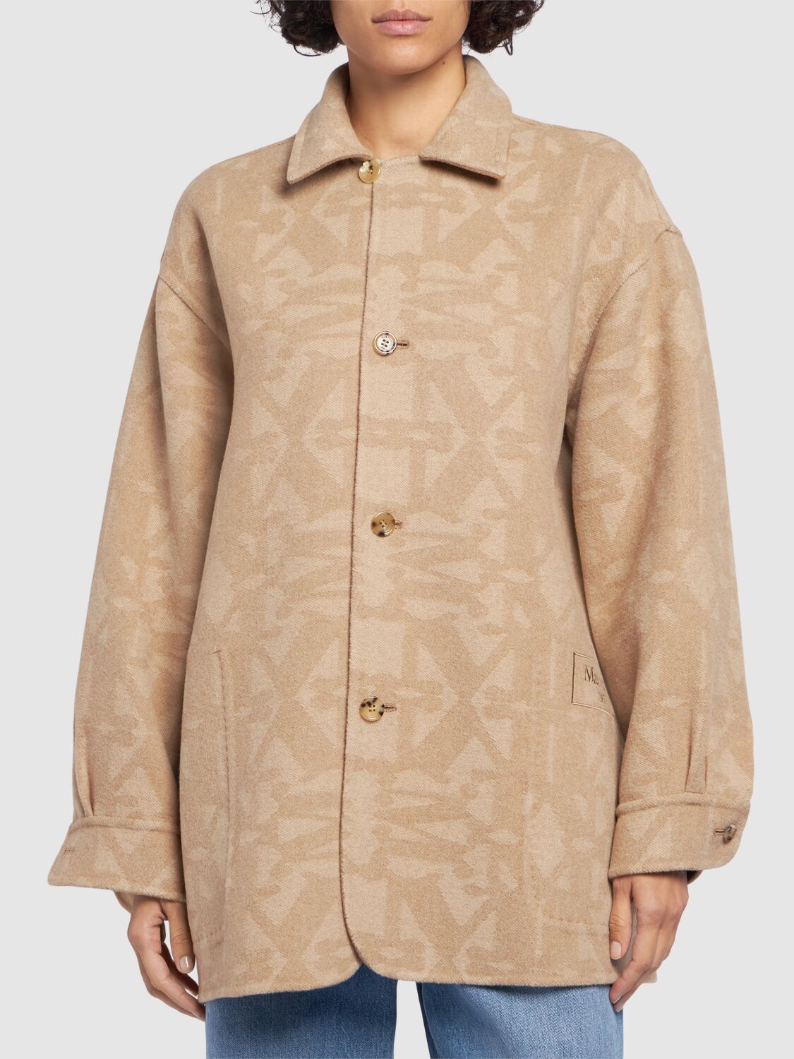 Shop Max Mara Aldo Jacquard Short Coat In Camel