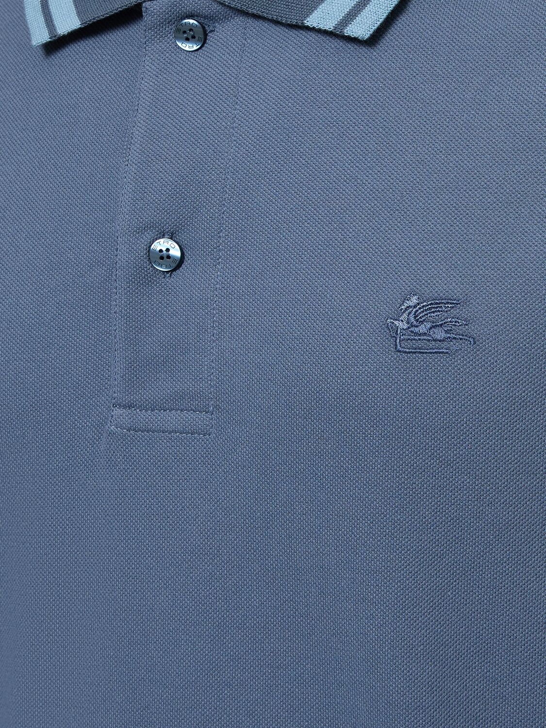 Shop Etro Logo Cotton Polo In Open Blue
