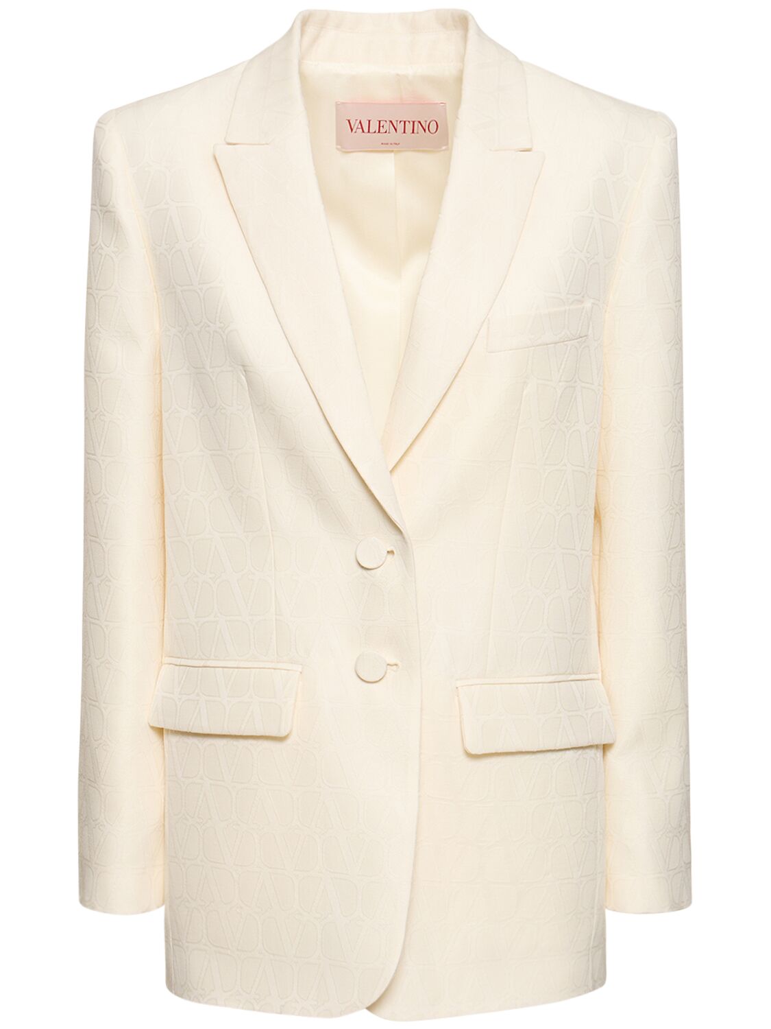 Shop Valentino Wool & Silk Crepe Logo Jacket In Ivory