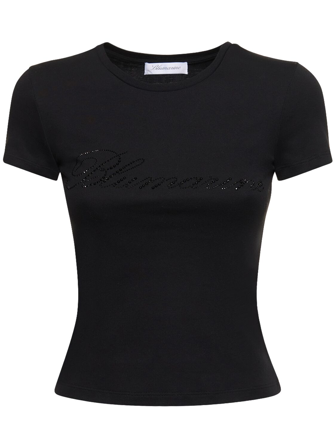 Blumarine Crystal Logo Cotton Jersey T-shirt In Black