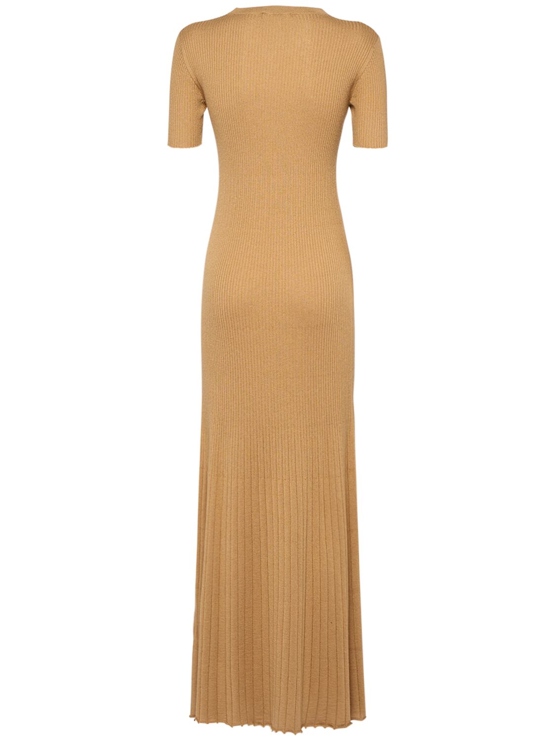 Shop Max Mara Europa Wool & Silk Knit Maxi Dress In Camel