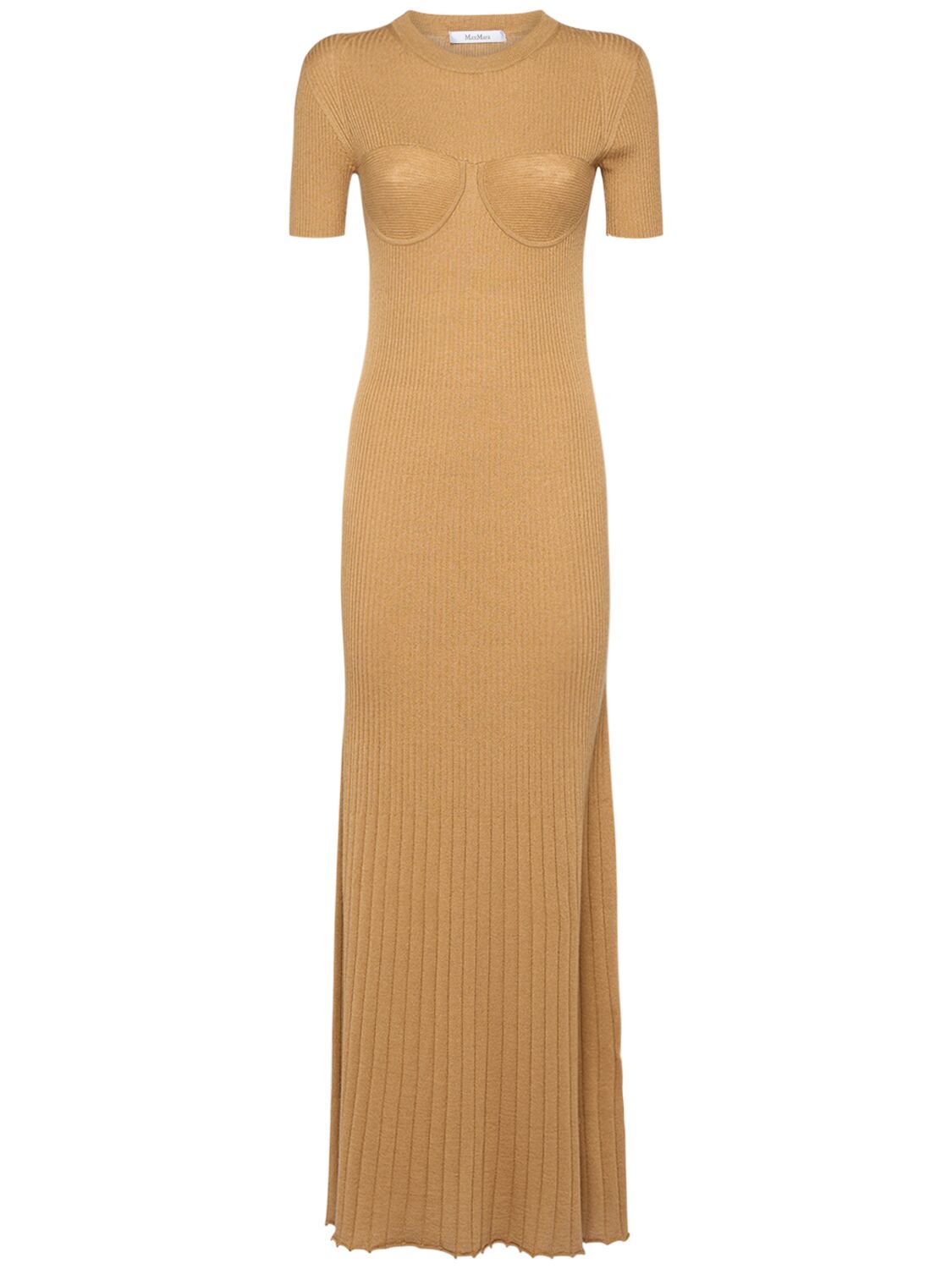 Shop Max Mara Europa Wool & Silk Knit Maxi Dress In Camel