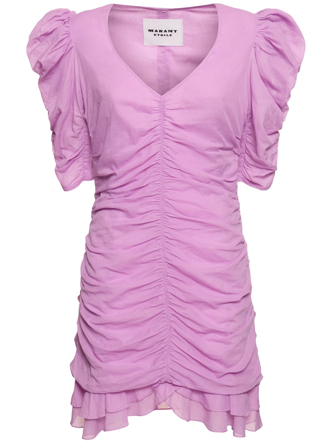 Shop Marant Etoile Sireny Gathered Cotton Mini Dress In Pink