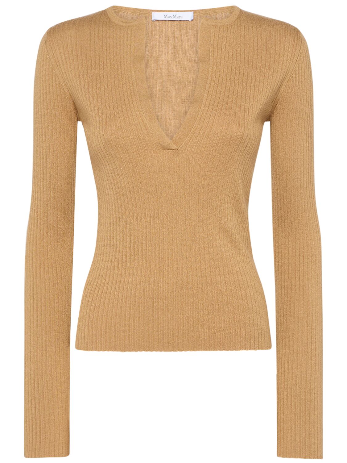 Max Mara Urlo Silk & Cashmere Long Sleeve Top In Camel