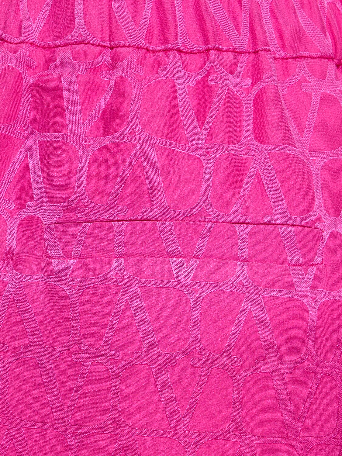 Shop Valentino Silk Jacquard Logo Straight Pants In Pink
