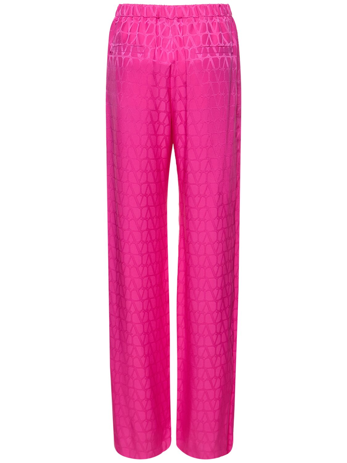 Valentino Silk Jacquard Logo Straight Trousers In Pink