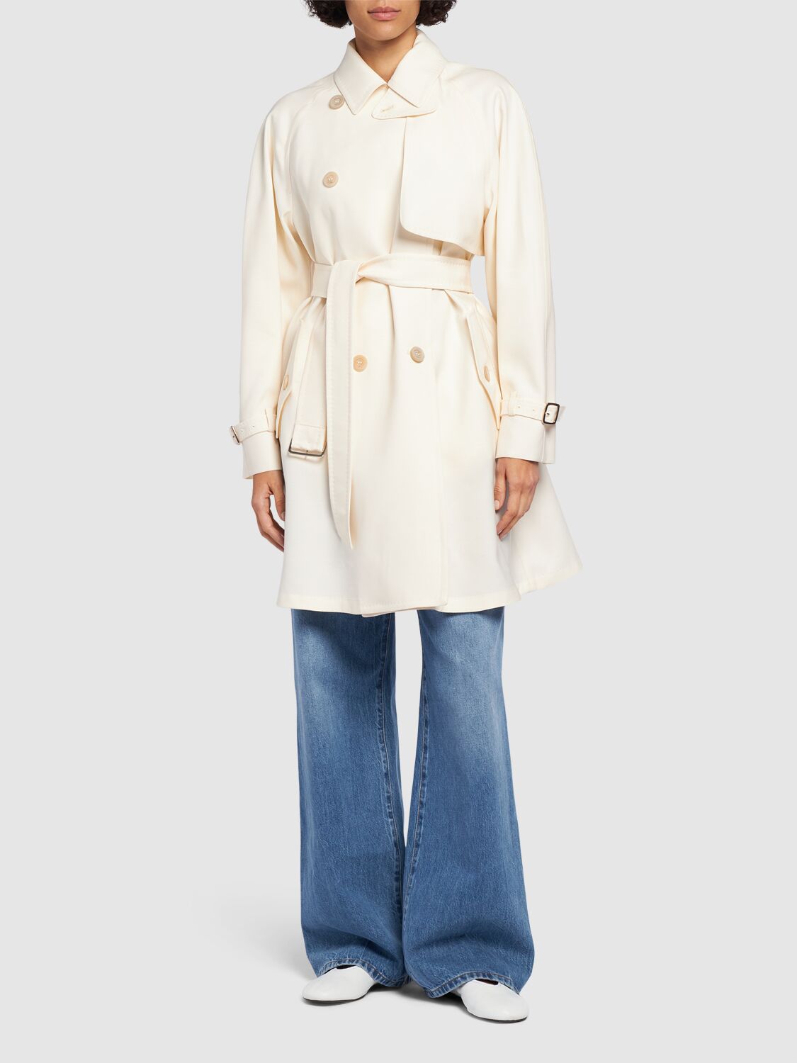 MAX MARA ZAGARA WOOL & SILK SHORT TRENCH COAT 