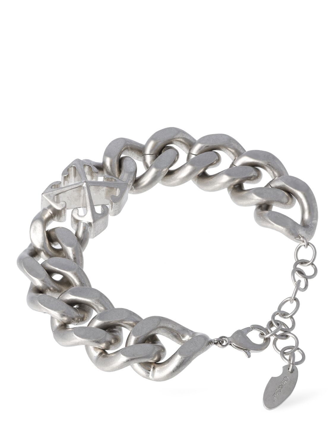 Shop Off-white Arrow Chain Brass Bracelet In Silver