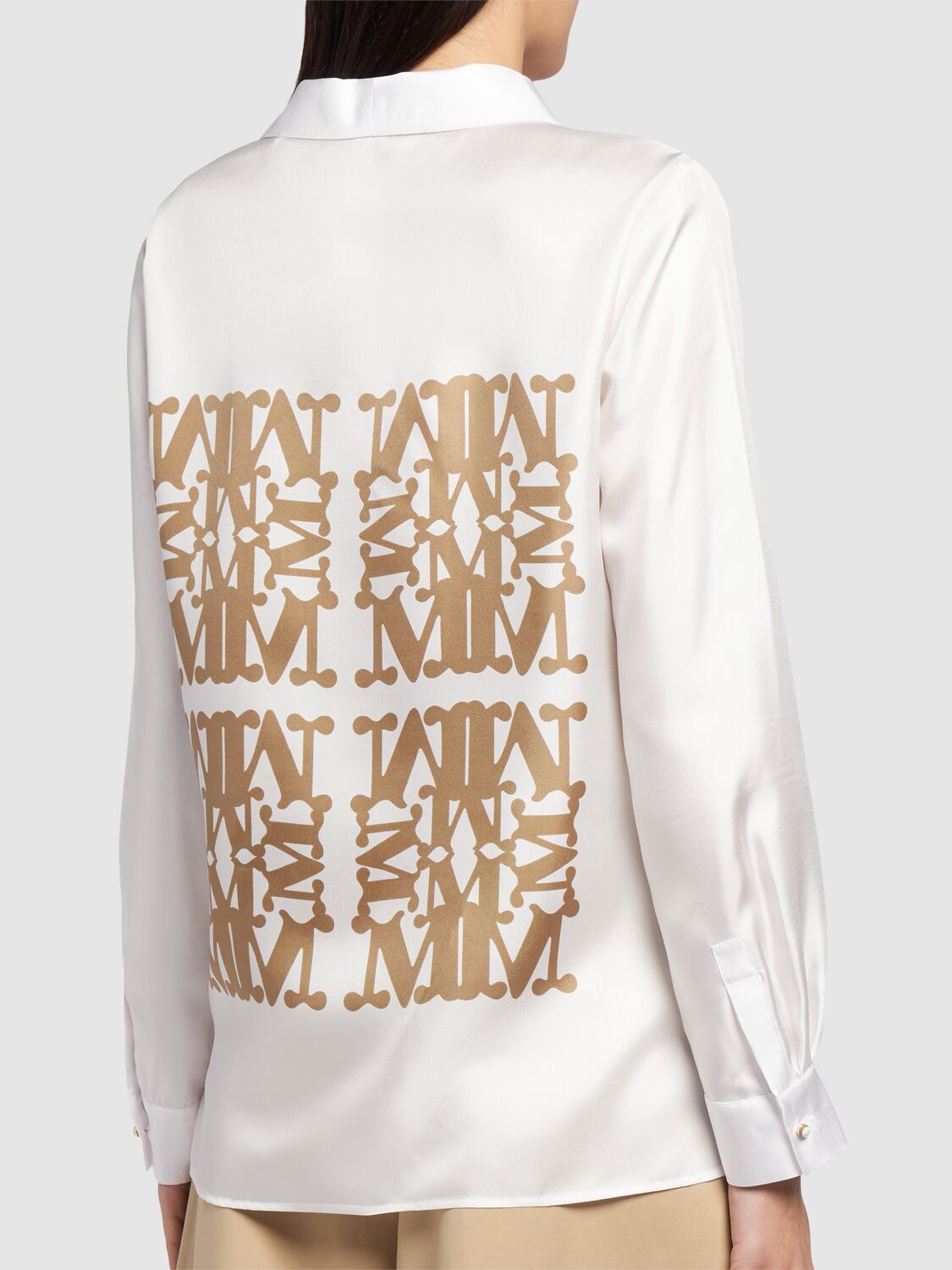 Shop Max Mara Legno Silk Twill Logo Shirt In Ivory/honey