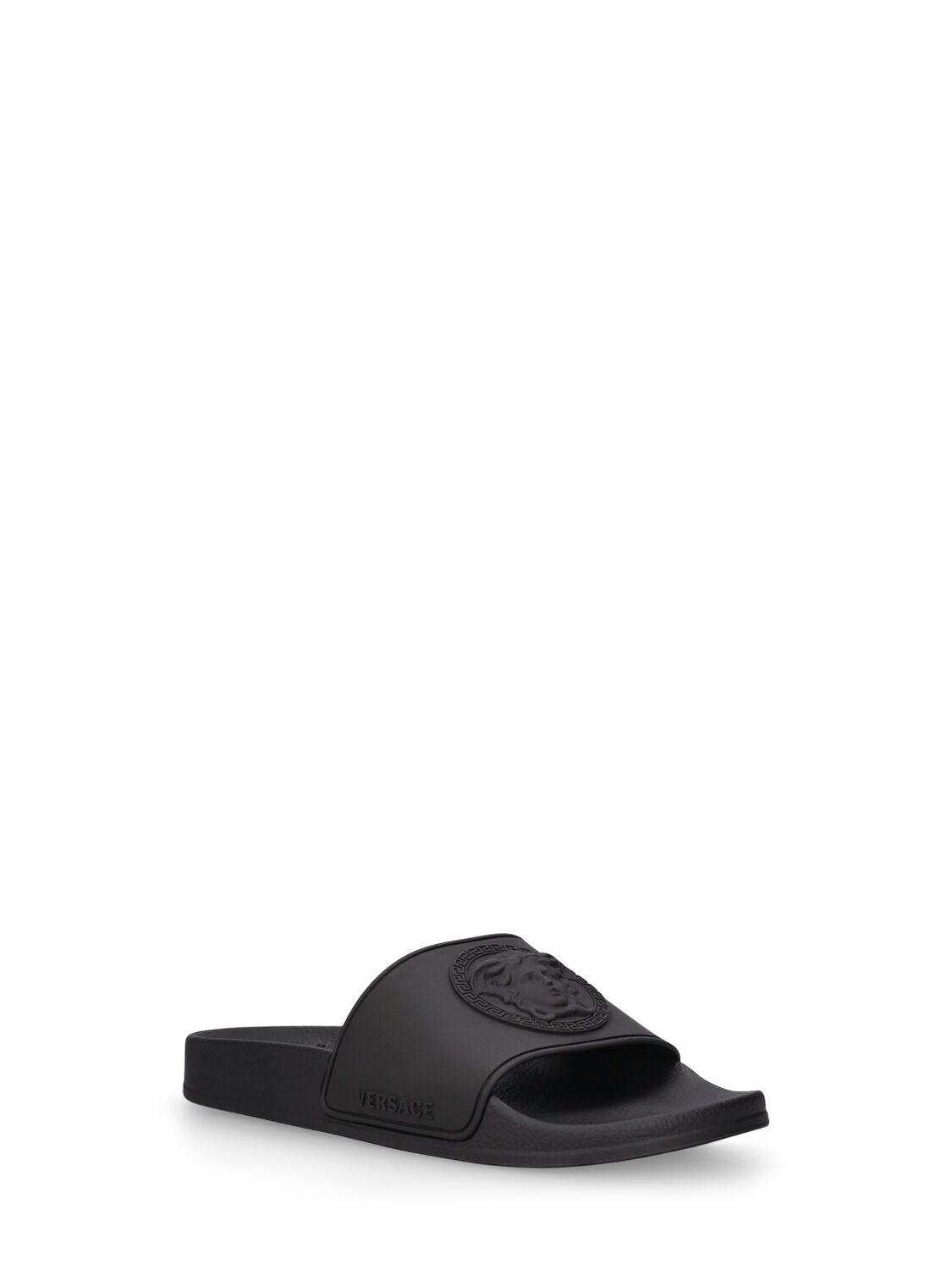 Shop Versace Rubber Logo Slide Sandals In Black