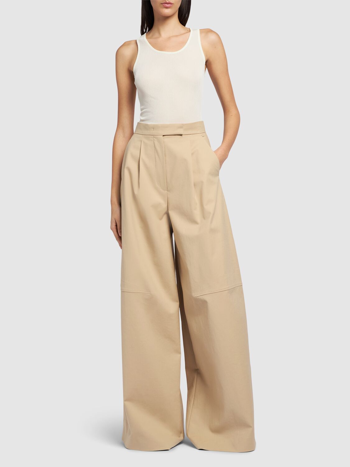 Shop Max Mara Avoriaz Cotton Double Canvas Wide Pants In Honey