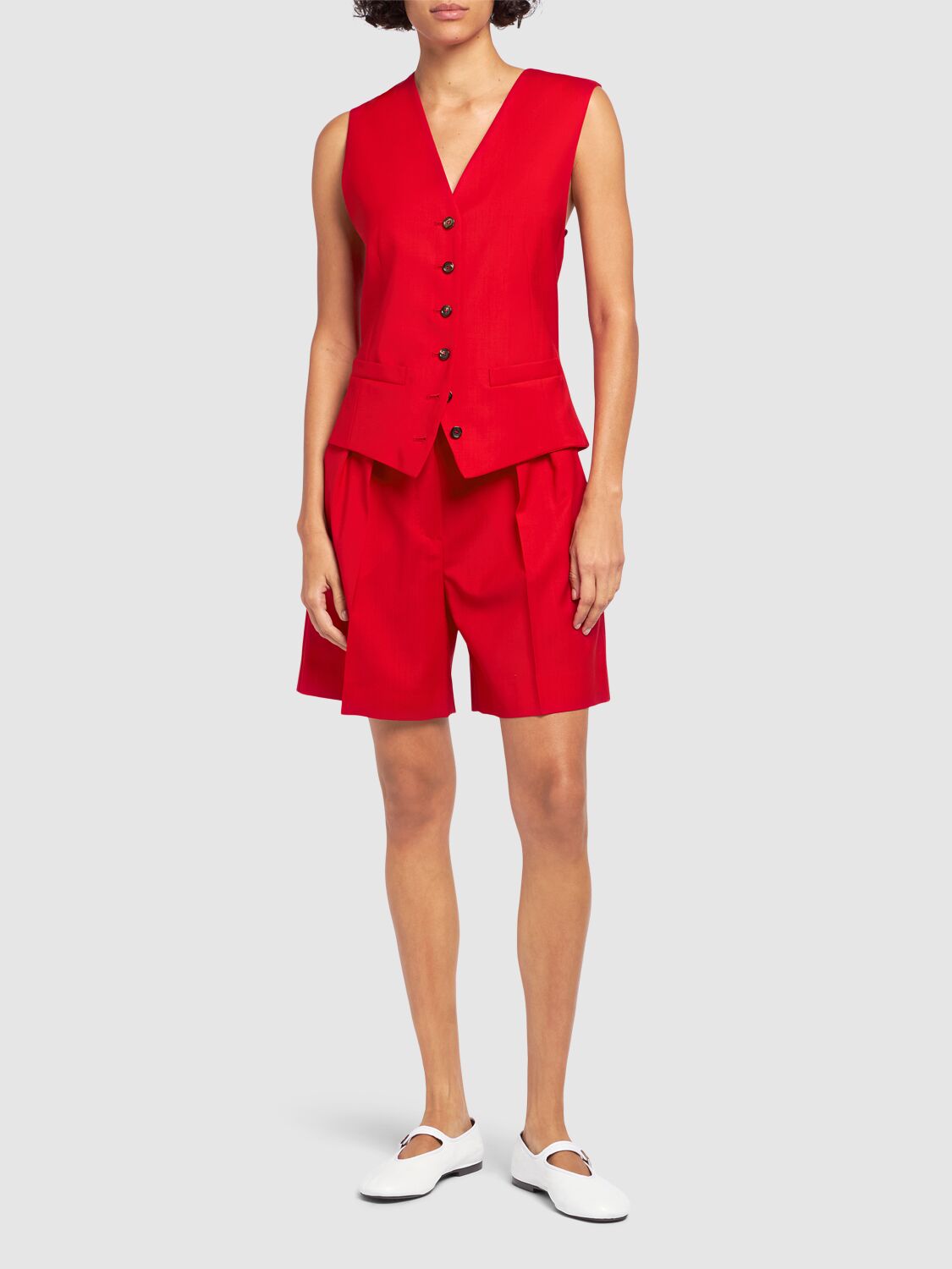 Max Mara Zuai Virgin Wool Suiting Waistcoat In Red
