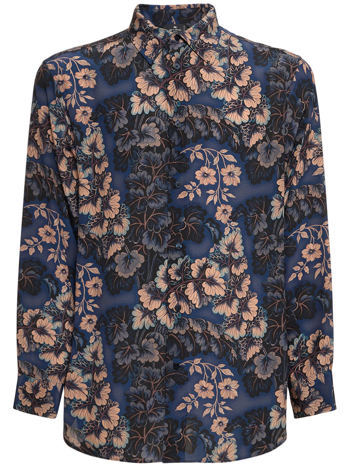 Shop Etro Floral Silk Long Sleeve Shirt In Blue