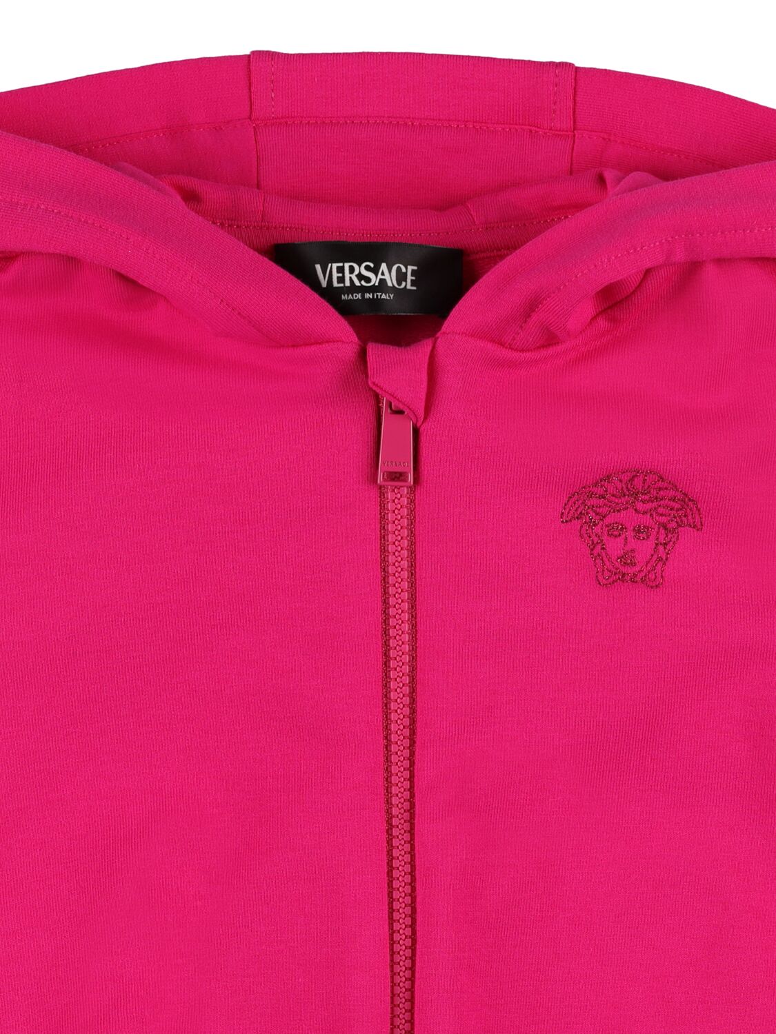 Shop Versace Embroidered Cotton Blend Sweatshirt In Fuchsia