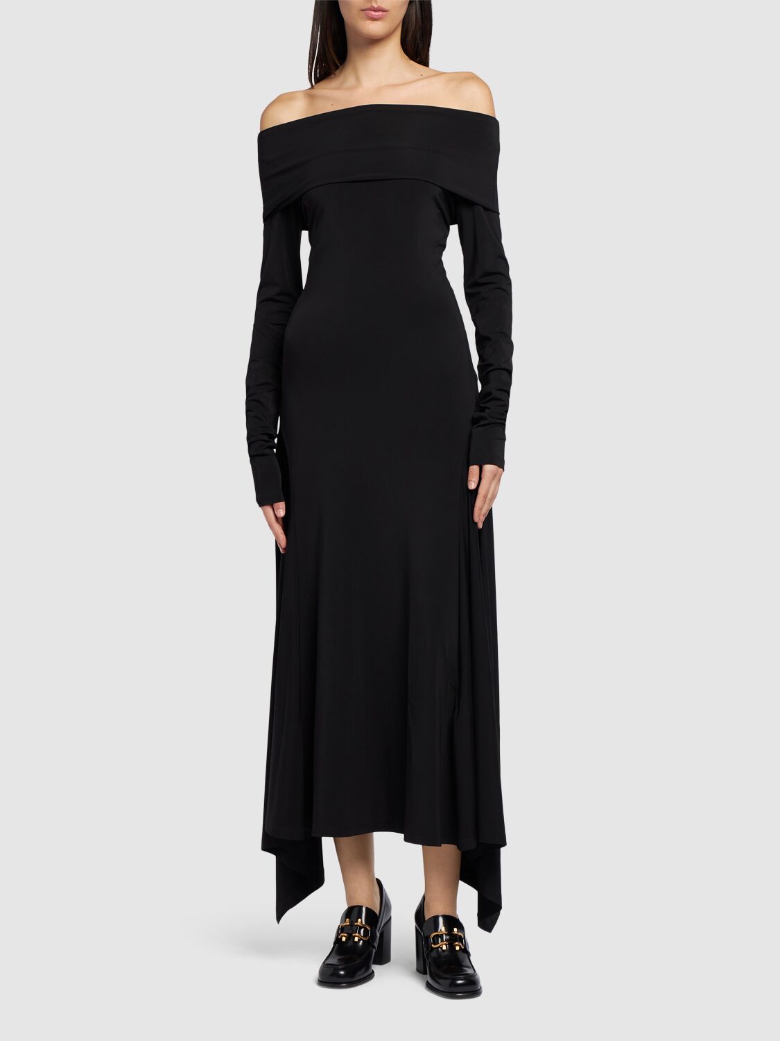 Shop Max Mara Gerla Stretch Jersey Long Dress In Black