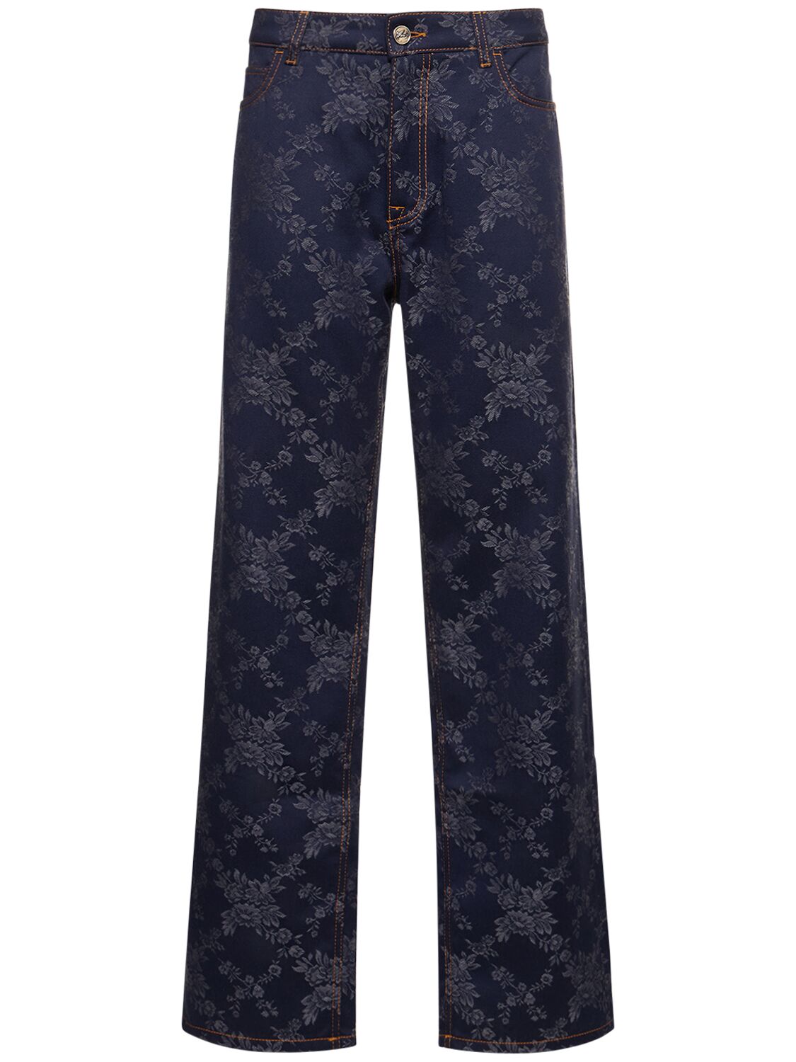Cotton Jacquard High Rise Straight Jeans