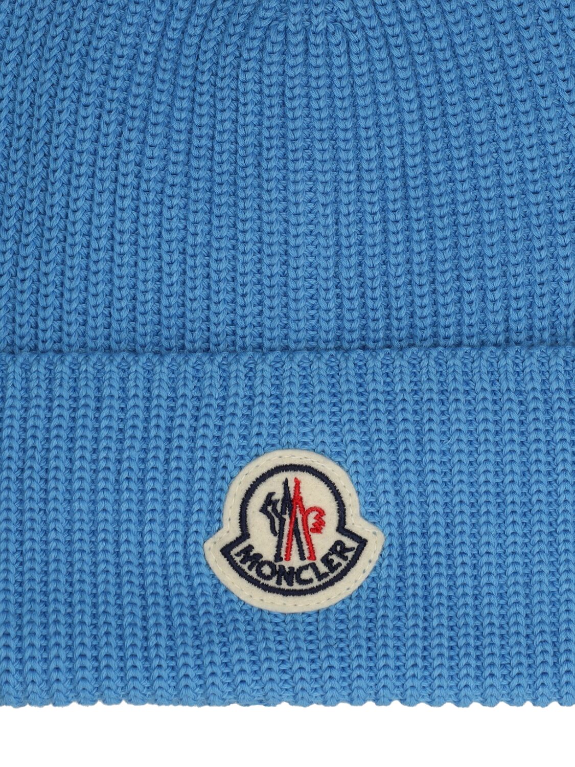 Shop Moncler Logo Detail Cotton Beanie In Blue