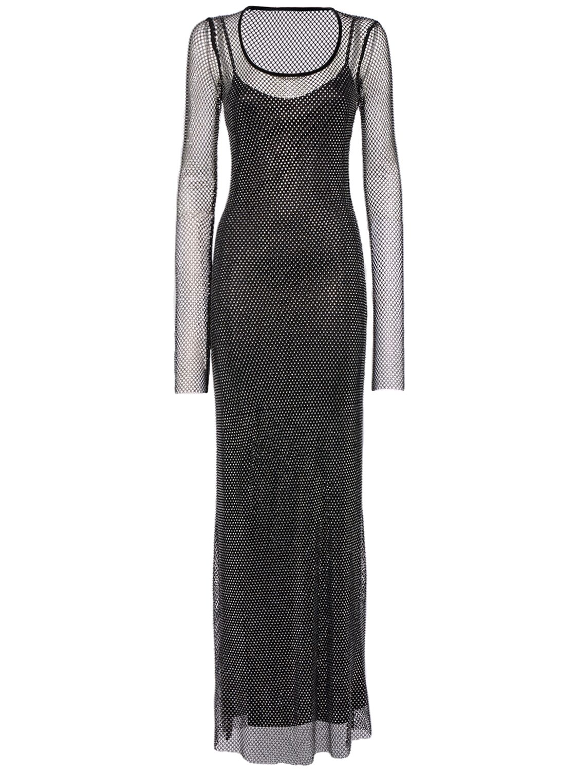 Shop Sportmax Embellished Mesh Maxi Dress In Black