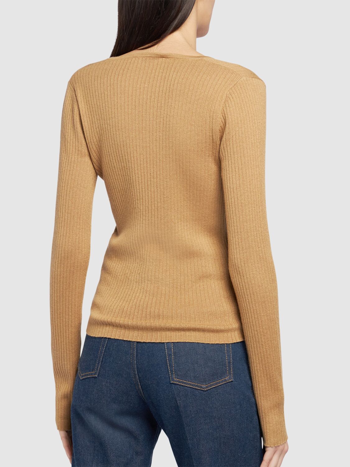 Shop Max Mara Urlo Silk & Cashmere Long Sleeve Top In Camel